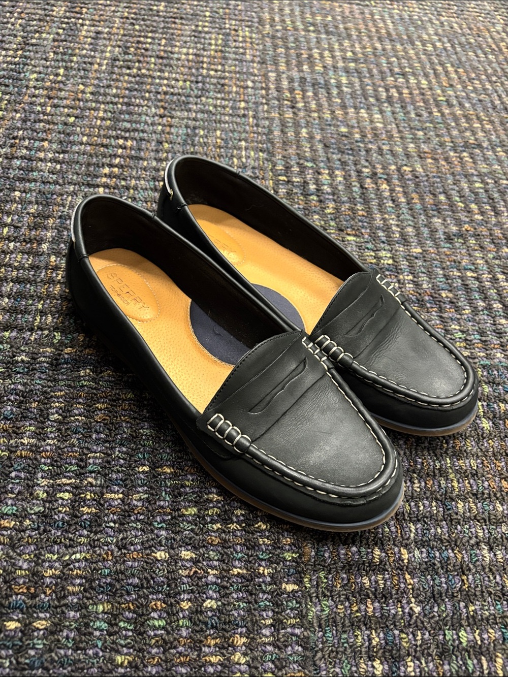 Sperry Black Leather Penny Loafers for Women — Slip-On Moccasin